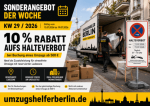 Sonderangebot von UmzugshelferBerlin.de: 10 % Rabatt aufs Halteverbot bei Umzugsbuchung ab 500 € in Berlin in der KW 29 2026.