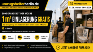 Sonderangebot von UmzugshelferBerlin.de: 1 m³ Einlagerung gratis bei Lagerung ab 5 m³ in Berlin vom 03.08.2026 bis 09.08.2026.